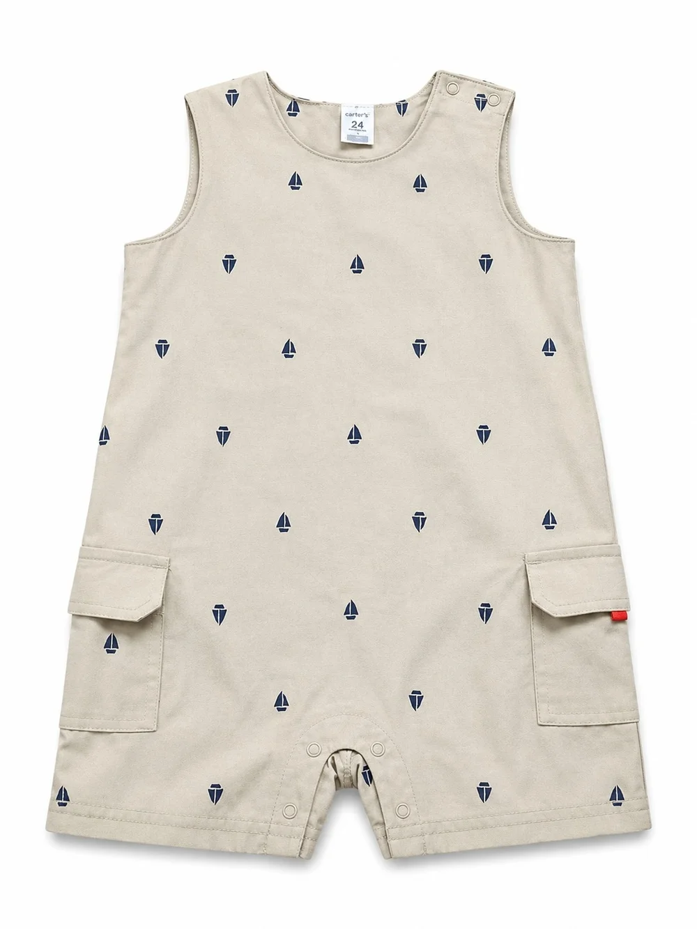 Carter's Baby Sailboat Cargo Shortall Romper Khaki 24M NWT  100% Cotton